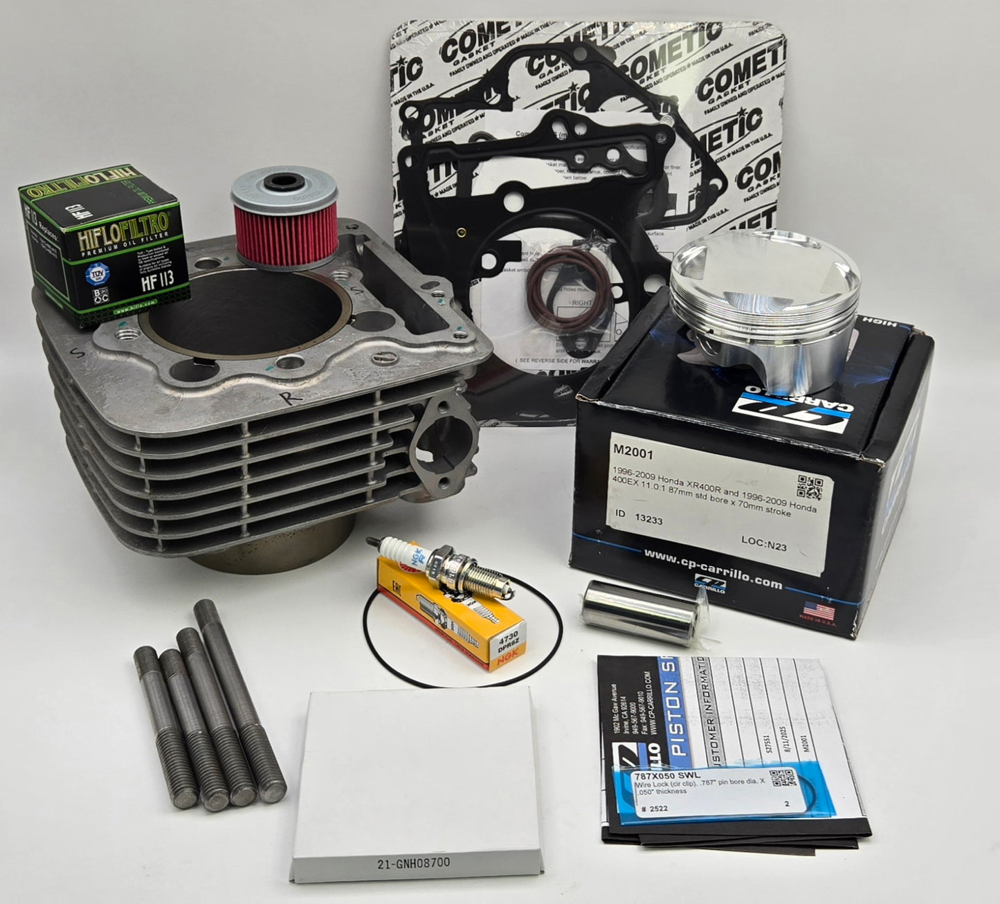 87mm CP 11:1 BIG BORE 416cc OEM CYLINDER KIT, COMETIC GASKET & GT THUNDER STUDS FOR 1999-2014 HONDA TRX400EX / TRX400X (B)