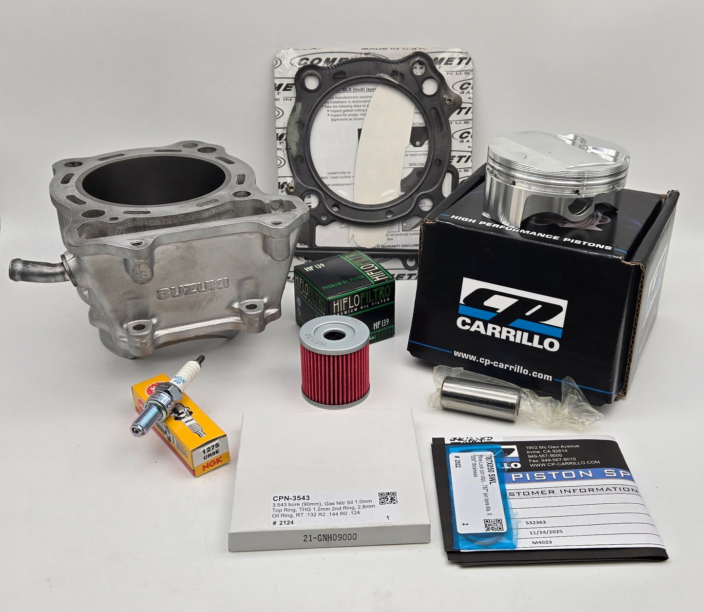 90mm STOCK BORE CP 12.0:1 / 12.5:1 OEM STEEL SLEEVED CYLINDER KIT & COMETIC GASKET FOR 2003-2014 SUZUKI LT-Z400 LTZ400 (A)