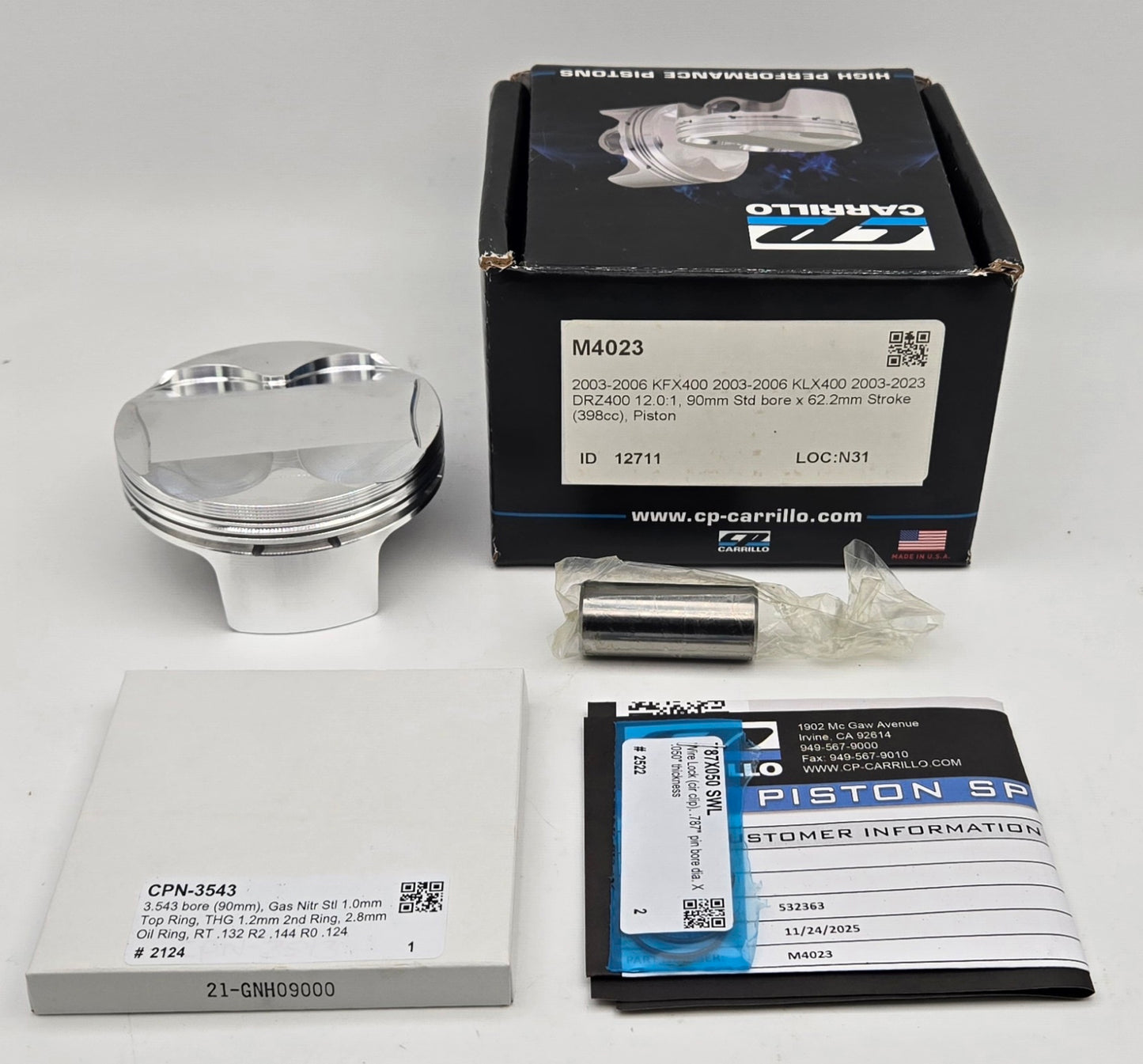 90mm STOCK BORE CP 12.0:1 / 12.5:1 OEM STEEL SLEEVED CYLINDER KIT & COMETIC GASKET FOR 2003-2014 SUZUKI LT-Z400 LTZ400 (A)