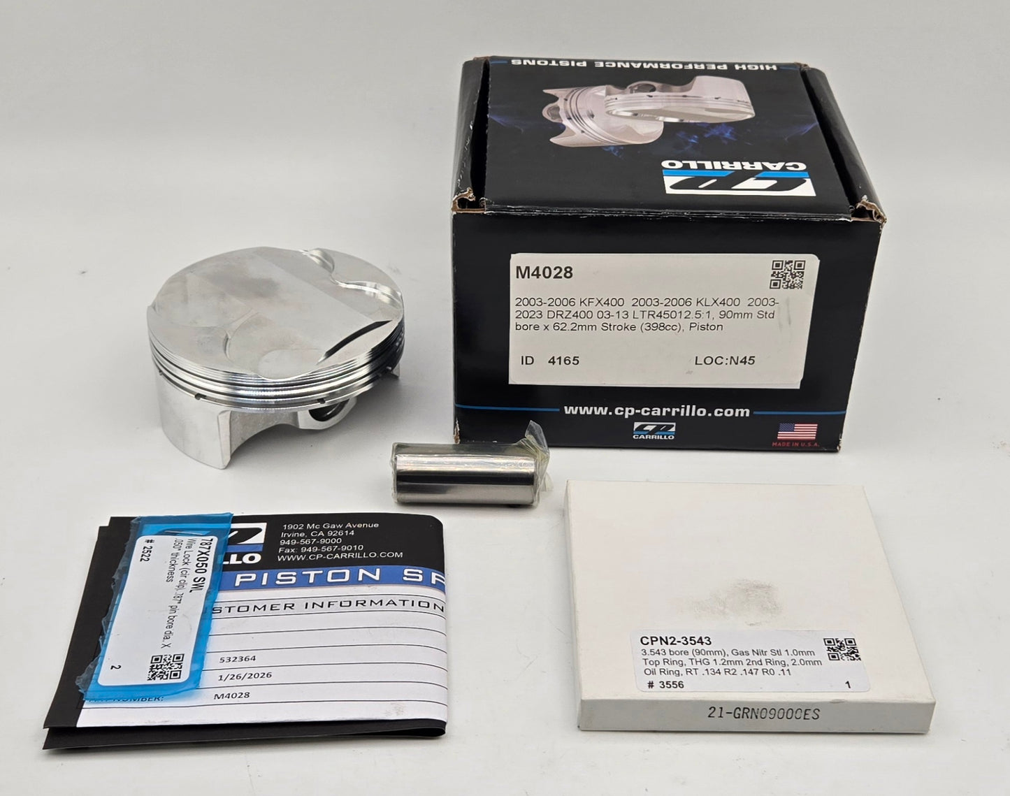 90mm STOCK BORE CP 12.0:1 / 12.5:1 OEM STEEL SLEEVED CYLINDER KIT & COMETIC GASKET FOR 2003-2014 SUZUKI LT-Z400 LTZ400 (A)