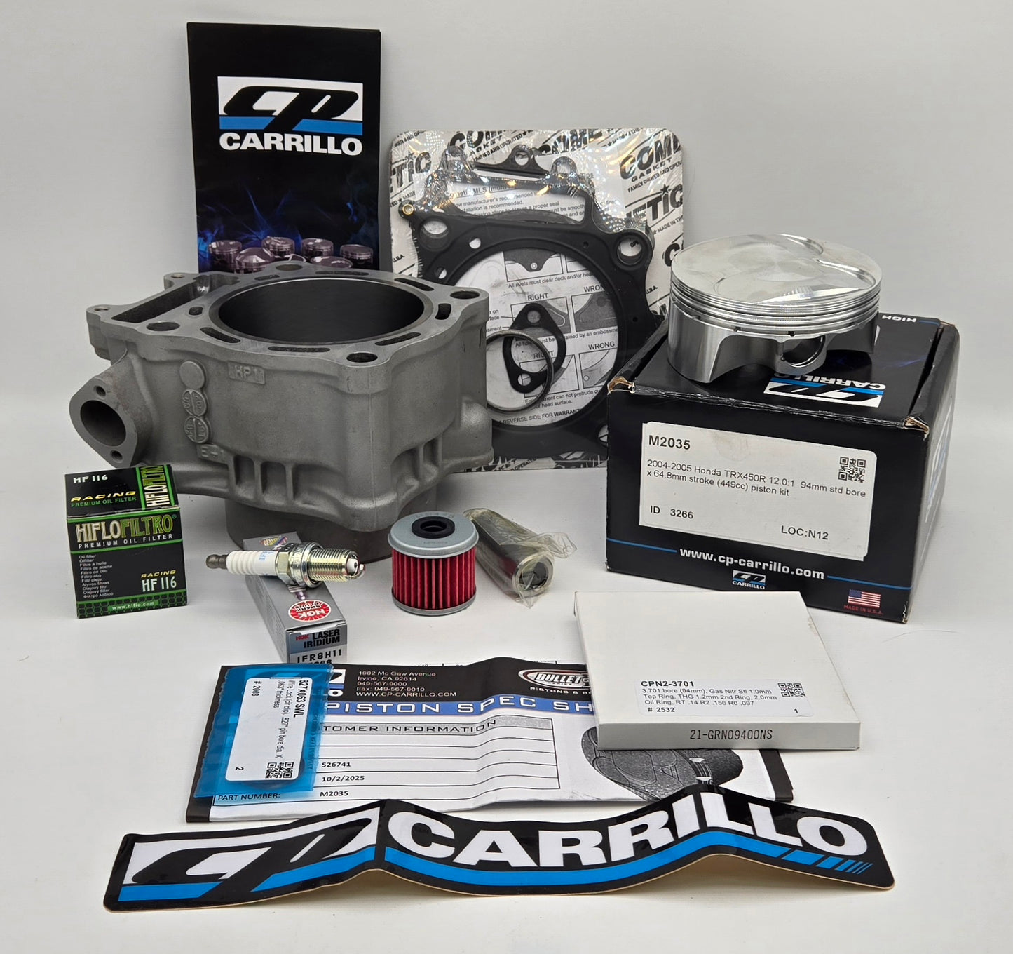 94mm STOCK BORE CP PISTON 12.0:1 OEM STEEL SLEEVED CYLINDER KIT & COMETIC GASKET FOR 2004-2005 HONDA TRX450R