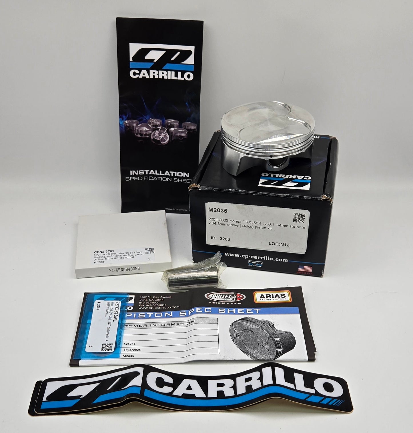 94mm STOCK BORE CP PISTON 12.0:1 OEM STEEL SLEEVED CYLINDER KIT & COMETIC GASKET FOR 2004-2005 HONDA TRX450R