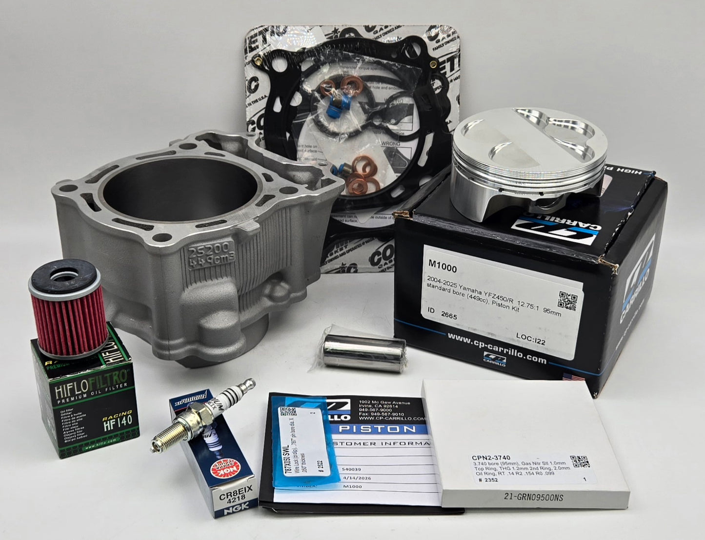 REFURBISHED 2S200 Y-1 95mm OEM STOCK BORE CP 12.75:1 DUCTILE STEEL SLEEVED CYLINDER KIT & COMETIC GASKET FOR 2009-2025 YAMAHA YFZ450R (A)