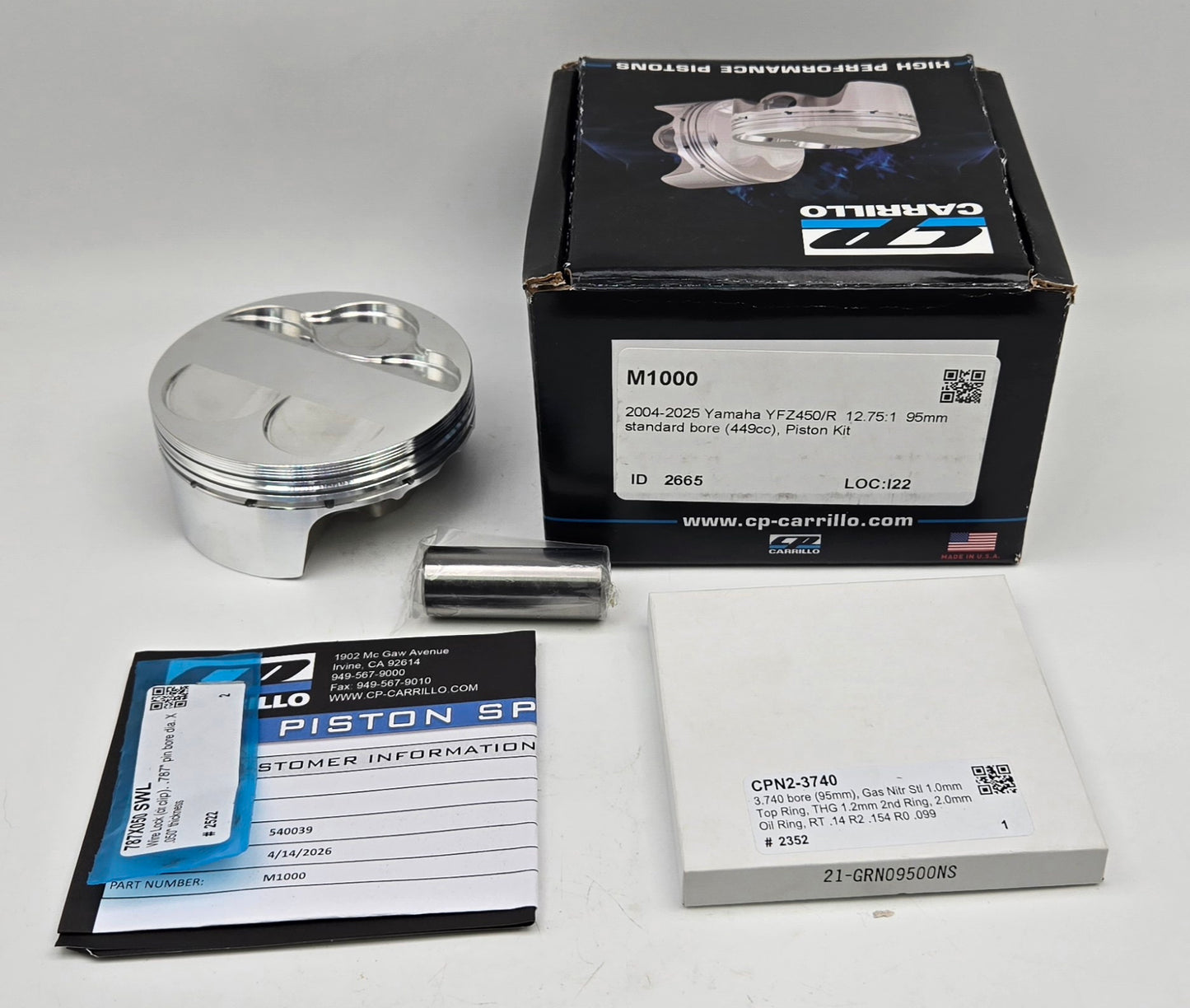 REFURBISHED 2S200 Y-1 95mm OEM STOCK BORE CP 12.75:1 DUCTILE STEEL SLEEVED CYLINDER KIT & COMETIC GASKET FOR 2009-2025 YAMAHA YFZ450R (A)
