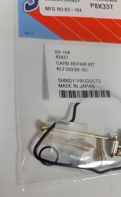 SHINDY CARBURETOR REBUILD KIT 03-104 1987 - 2004 KAWASAKI KLF300 KLF 300 BAYOU 2x4 2WD UTILITY ATV QUAD