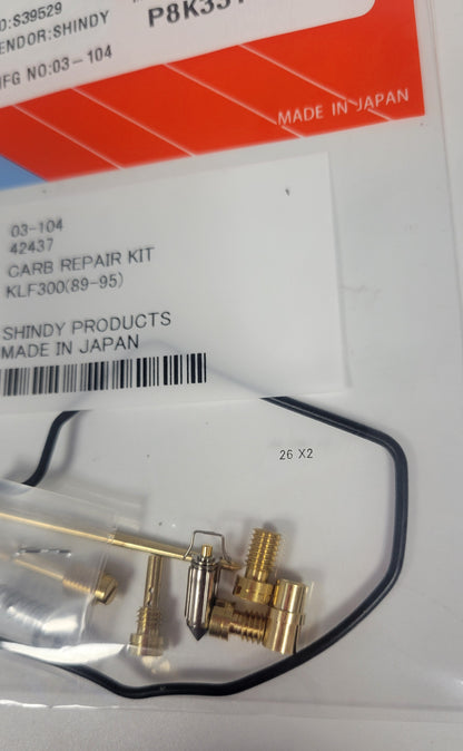 SHINDY CARBURETOR REBUILD KIT 03-104 1987 - 2004 KAWASAKI KLF300 KLF 300 BAYOU 2x4 2WD UTILITY ATV QUAD