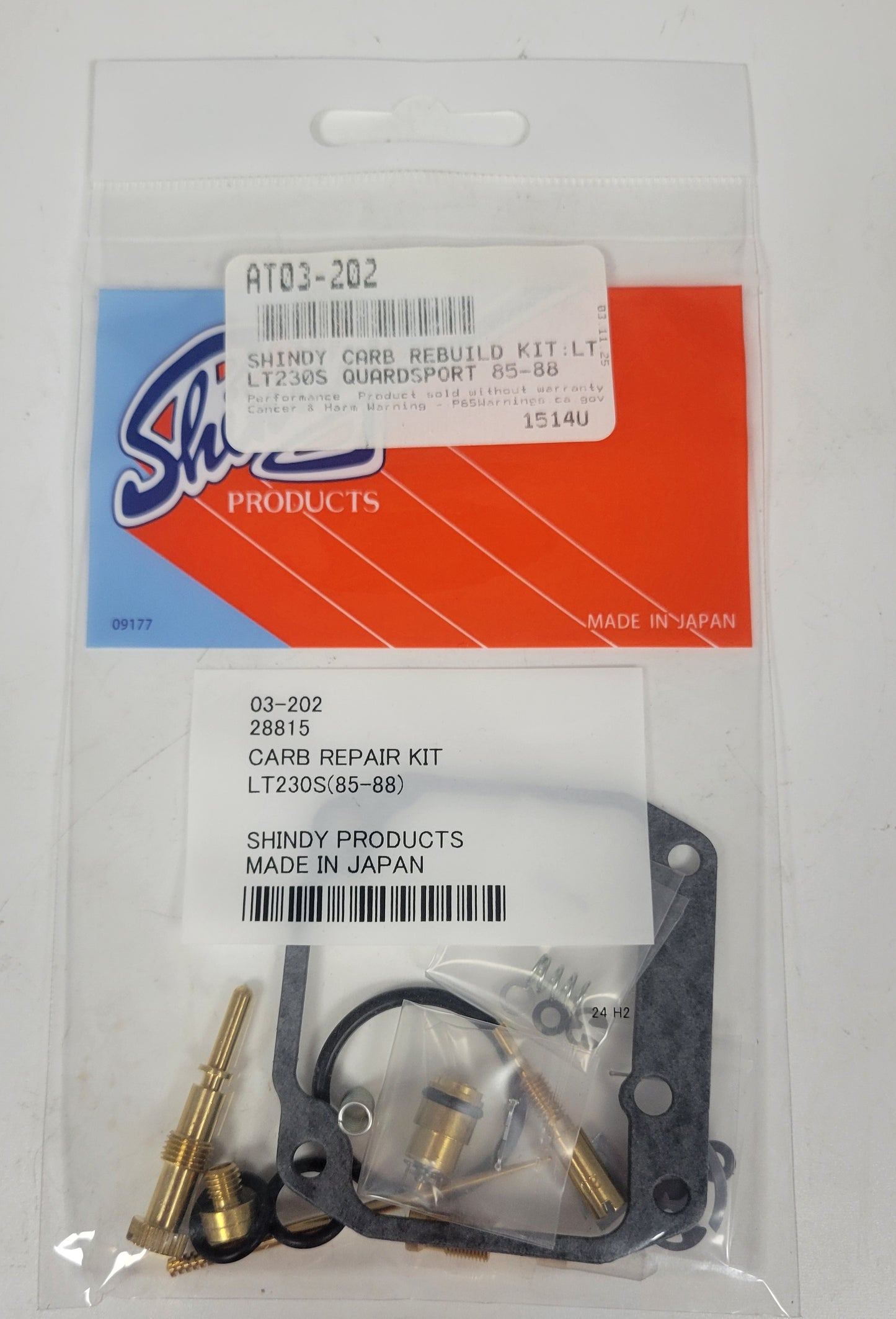SHINDY CARBURETOR REBUILD KIT 03-202 1985 1986 1987 1988 SUZUKI LT 230 LT230 QUADSPORT 2 STROKE ATV QUAD