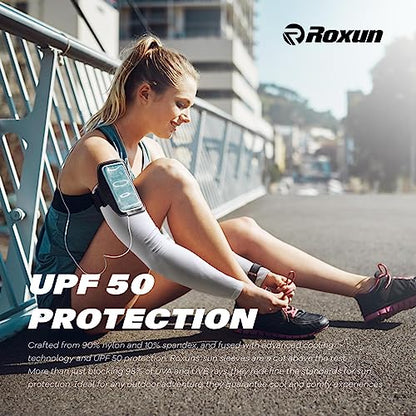 ROXUN 4 Pairs Arm Sleeves, Cooling UV Sun Protection Sports Compression for Men/Women 2 White+Dark Gray+Light Gray