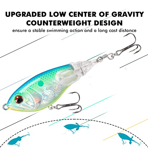 TRUSCEND Top Water Fishing Lures with BKK Hooks, Whopper for Freshwater or Saltwater, Floating Lure Bass Catfish Pike, Wobble Surface Bait Teasers Gifts Men