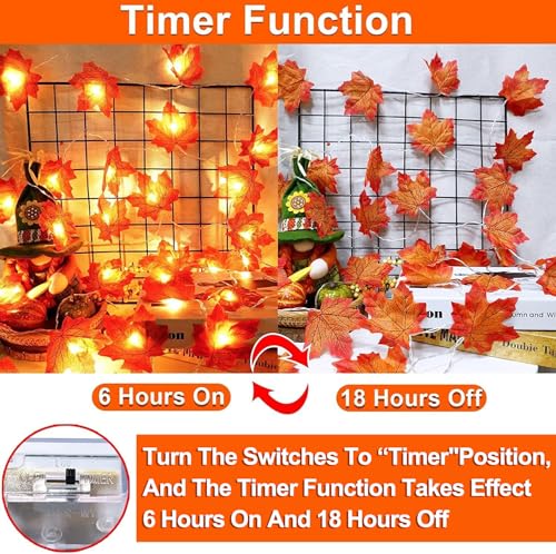 [ Timer & 3 Pack ] 30Ft Fall Garland Halloween Fall Decorations for Home 60 LED Leafed Lights Patented Realistic Maples Leafed Battery Operated Autumn Fall Halloween Decor Thanksgiving Indoor Outdoor