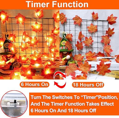 [ Timer & 3 Pack ] 30Ft Fall Garland Halloween Fall Decorations for Home 60 LED Leafed Lights Patented Realistic Maples Leafed Battery Operated Autumn Fall Halloween Decor Thanksgiving Indoor Outdoor