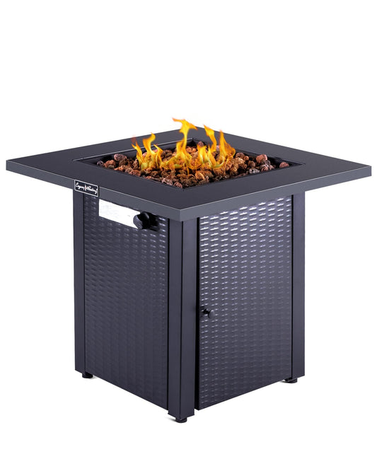LEGACY HEATING 28in Propane Fire Pit Table, 50,000BTU Outdoor Gas Fire Pit, 2 in 1 Firepit Table w/Lid, Lava Rock, ETL Certified Steel Fire Table add Warmth to Parties on Backyard, Black