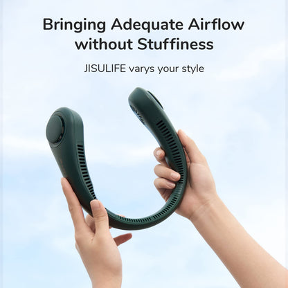 JISULIFE Portable Neck Fan, Hands Free Bladeless Fan, 4000 mAh Battery Operated Wearable Personal Fan, Leafless, Rechargeable, Headphone Design,3 Speeds Gifts for Women Men-Dark Green