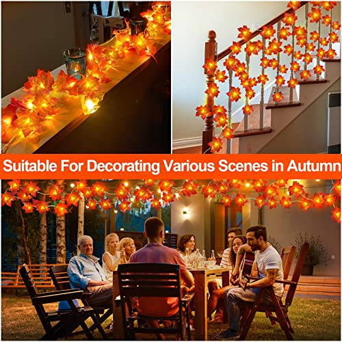 [ Timer & 3 Pack ] 30Ft Fall Garland Halloween Fall Decorations for Home 60 LED Leafed Lights Patented Realistic Maples Leafed Battery Operated Autumn Fall Halloween Decor Thanksgiving Indoor Outdoor