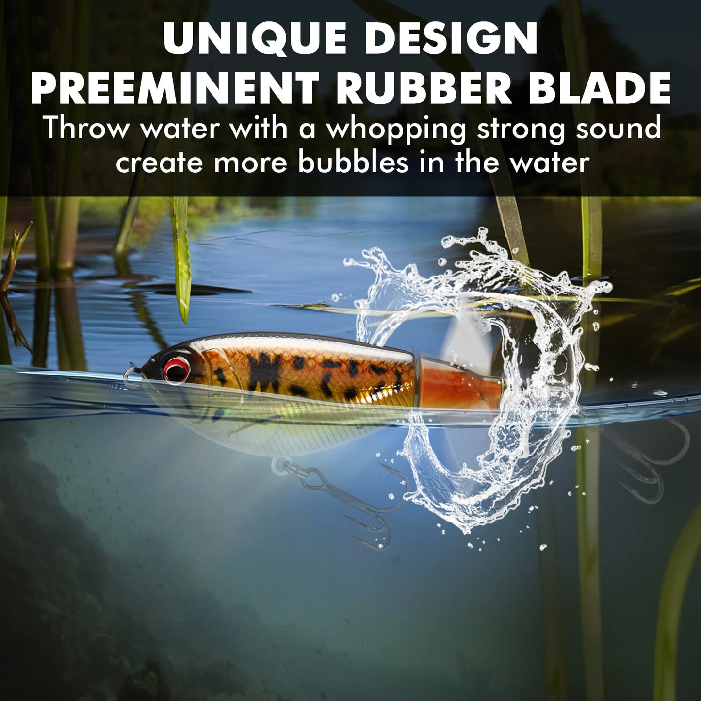 TRUSCEND Fishing Lures for Bass Trout Double Floating Rotating Tail Topwater Whopper Swimbaits Bass Lures Freshwater Saltwater Bass Fishing Plopper Lures Kit Lifelike Fishing Gifts for Men