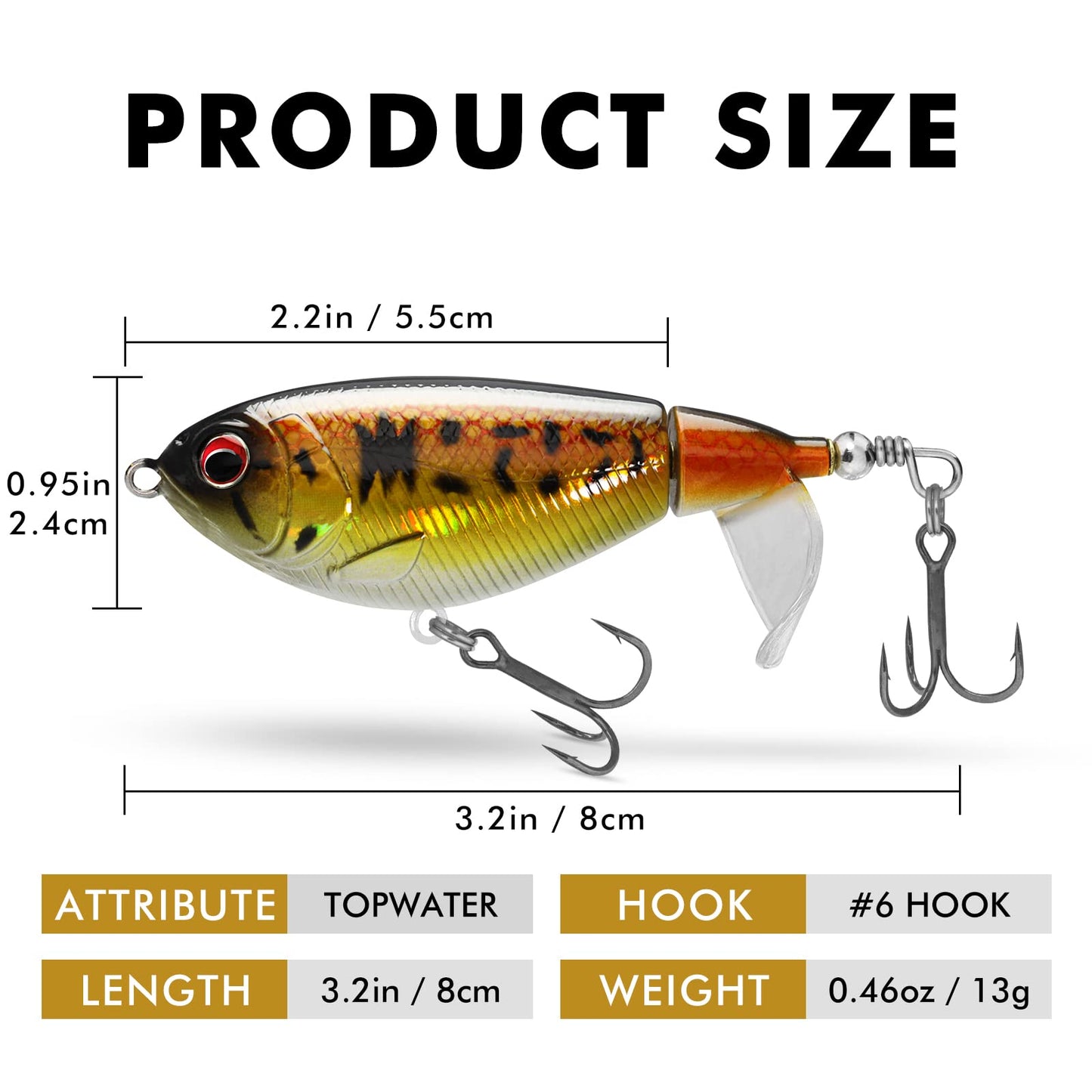TRUSCEND Fishing Lures for Bass Trout Double Floating Rotating Tail Topwater Whopper Swimbaits Bass Lures Freshwater Saltwater Bass Fishing Plopper Lures Kit Lifelike Fishing Gifts for Men