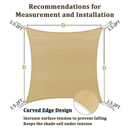 Shade&Beyond 10'x10' Sun Shade Sails Curved Canopy Square Sand 185GSM Shade Sail Permeable for Patio Deck Yard Backyard, (We Make Custom Size)