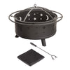 Fire Pit - 32-Inch Outdoor Wood Burning Firepit with Screen, Poker, and Cover - Outdoor Fire Pits for Backyard, Deck, or Patio by Pure Garden (Black)