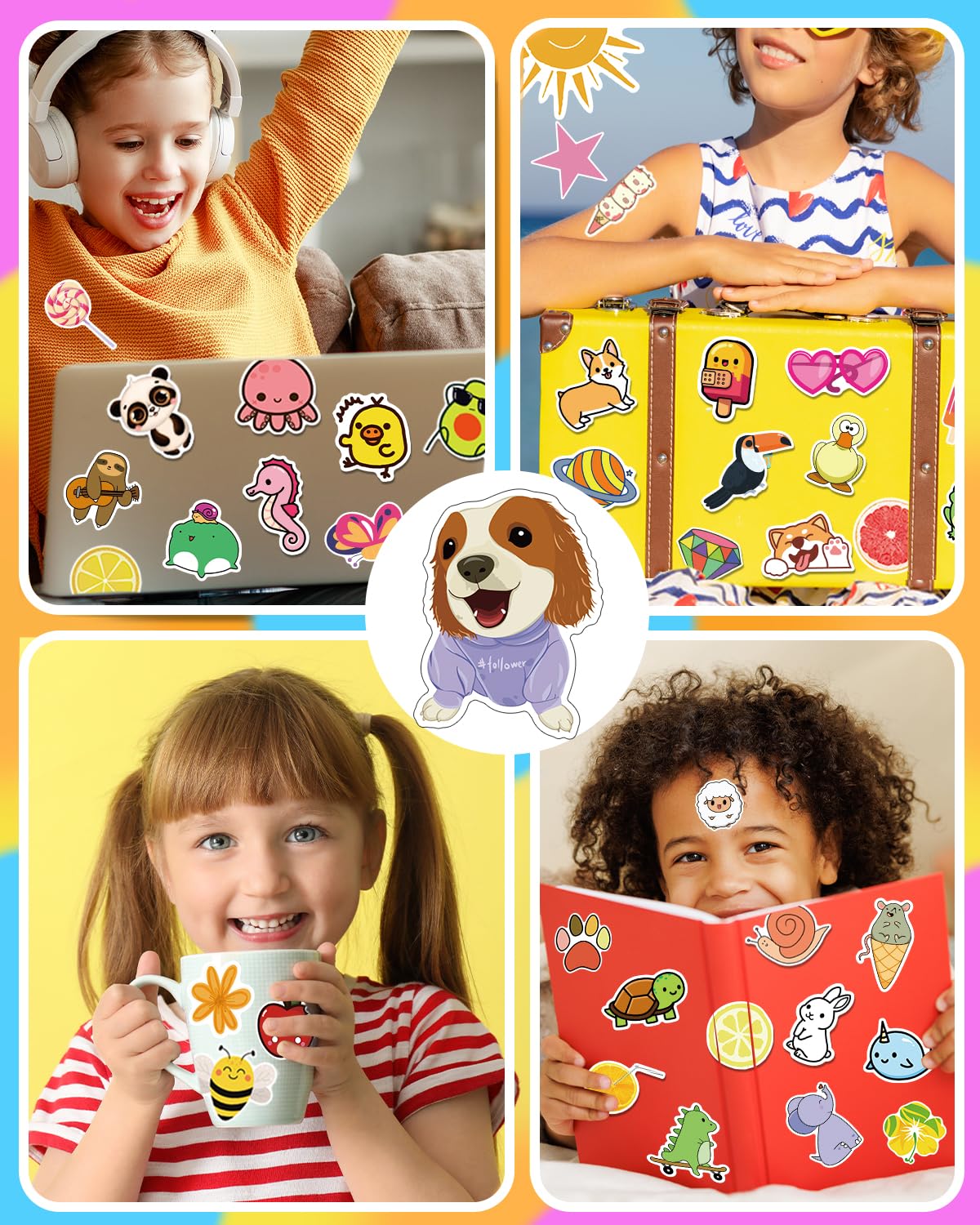 Apakkai Stickers for Kids, 600Pcs Water Bottle Stickers for Teens, Cute Vinyl Waterproof Aesthetic Scrapbook Halloween Stickers Pack for Laptop Computer, Kawaii Animal Stickers for Boys Girls Adults