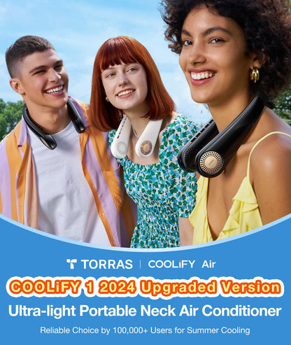 TORRAS [COOLiFY Air・2024 Upgrade Neck Air Conditioner, Ultra-Light Portable Neck Fan Rechargeable, Personal Cooling Device Neck Fans that blow cold air with 3 Modes Fan/Cooler/Heat, Black