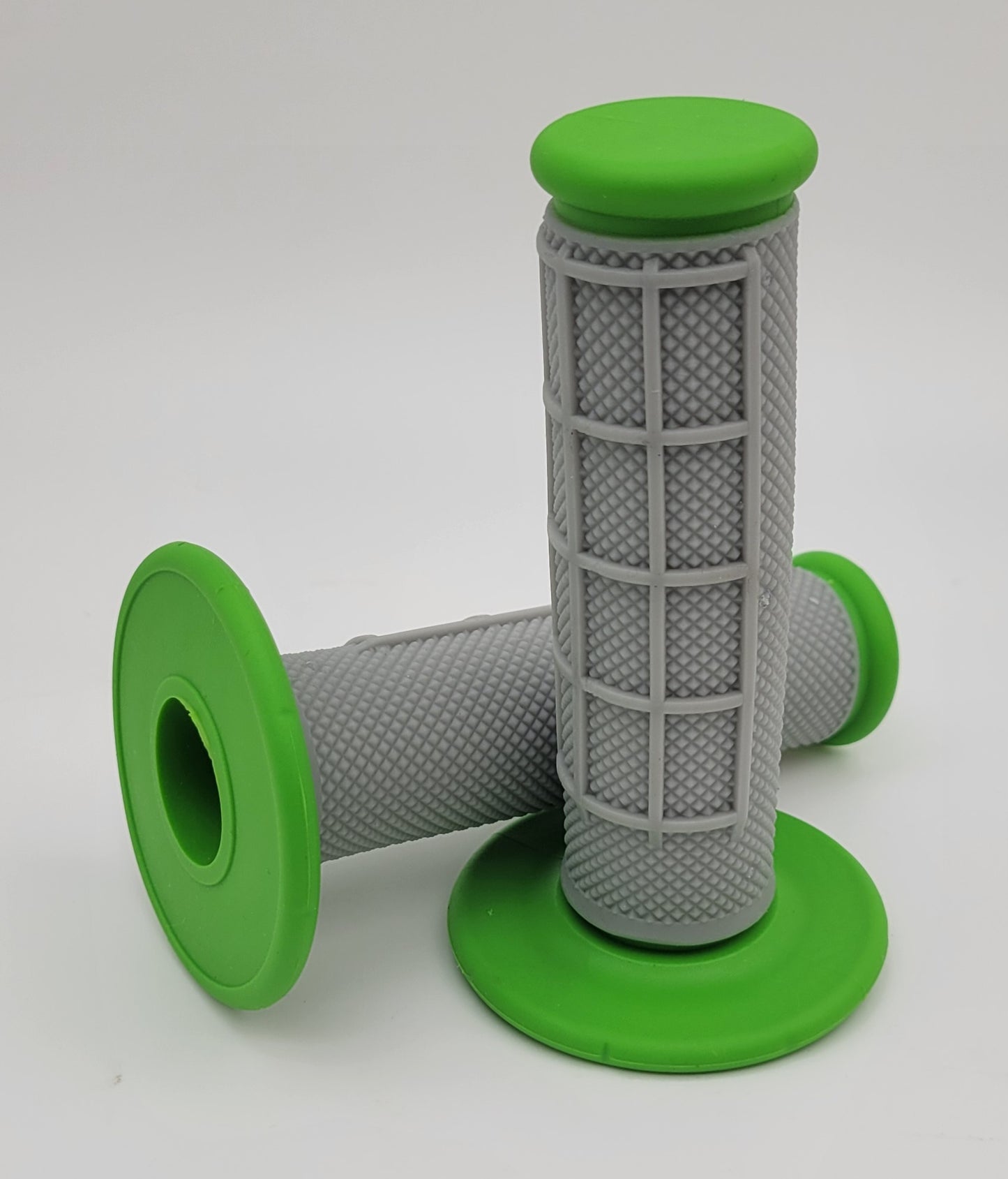 GREEN & GREY 1/2 WAFFLE DUAL COMPOUND GRIPS MX DIRTBIKE