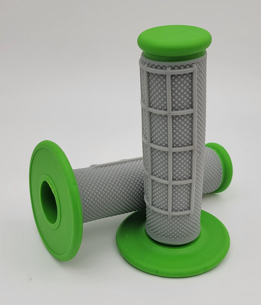 GREEN & GREY 1/2 WAFFLE DUAL COMPOUND GRIPS MX DIRTBIKE
