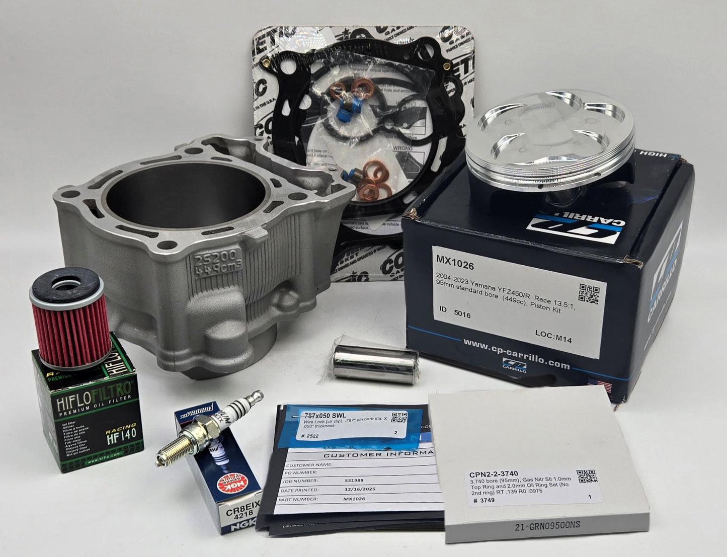 REFURBISHED 2S200 Y-2 95mm OEM STOCK BORE CP 13.5:1 DUCTILE STEEL SLEEVED CYLINDER KIT & COMETIC GASKET FOR 2009-2025 YAMAHA YFZ450R (B)