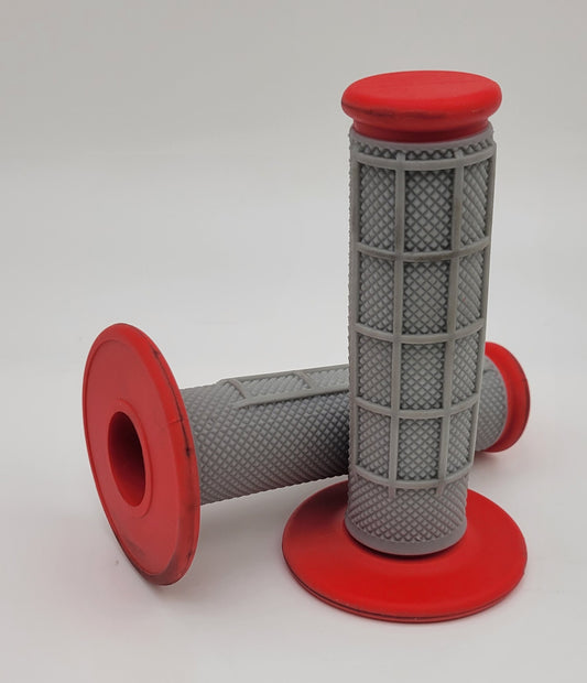 RED & GREY 1/2 WAFFLE DUAL COMPOUND GRIPS MX DIRTBIKE