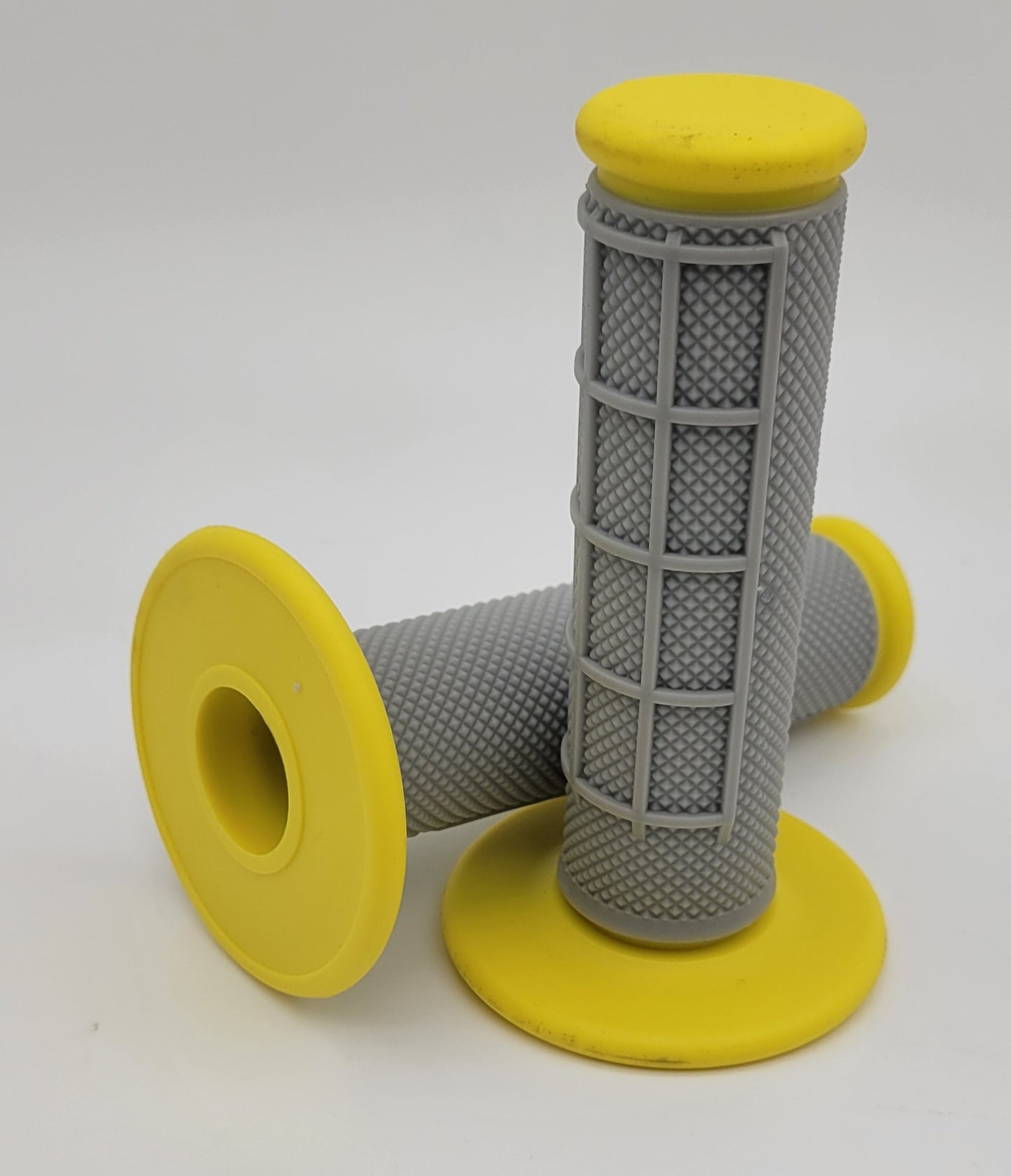YELLOW & GREY 1/2 WAFFLE DUAL COMPOUND GRIPS MX DIRTBIKE