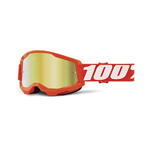 100% Strata 2 Motocross & Mountain Bike Goggles - MX and MTB Racing Protective Eyewear (Orange - Mirror Gold Lens)