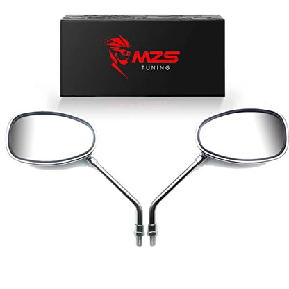 MZS Cruiser Motorcycle Mirrors Chrome, Touring Rear View Side Mirror Adjustable Compatible with Fury Interstate Magna Nighthawk Rebel 250 300 500 CMX Sabre Shadow Stateline Valkyrie VTX1300 VTX1800
