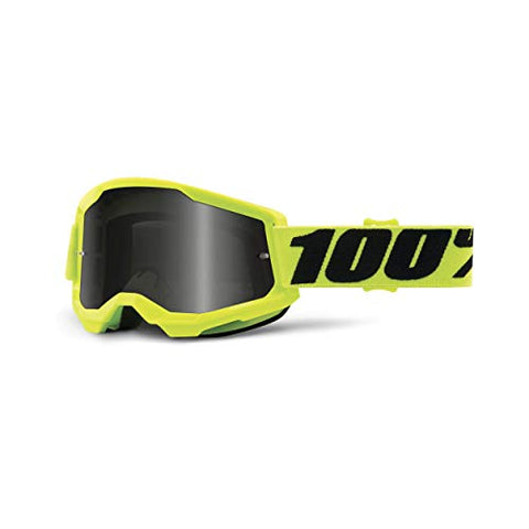100% Strata 2 Sand Motocross & Mountain Bike Goggles - MX and MTB Racing Protective Eyewear (YELLOW - Smoke Lens)
