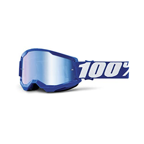 100% Strata 2 Motocross & Mountain Bike Goggles - MX and MTB Racing Protective Eyewear (Blue - Mirror Blue Lens)