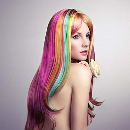 BEAHOT 32 PCS Colored Clip in Hair Extensions 20 Inch Rainbow Long Straight Hairpieces Clip in Synthetic, Halloween Cosplay Dress Up Fashion Party Christmas New Year Gift for Women Kids Girls