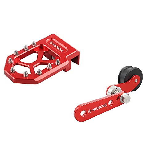 NICECNC Red Brake Lever Pedal Extender and Chain Roller Tensioner with Spring Compatible with Yamaha YFZ450R 2009-2023