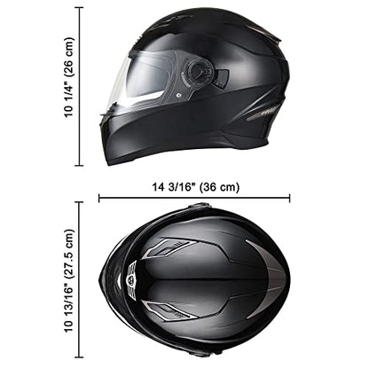 AHR Motorcycle Full Face Helmet Dual Visor Street Bike Lightweight DOT Approved Helmet Snowmobile Touring Sports for Adult RUN-F (Black, Large)