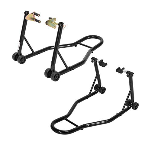 SPECSTAR Heavy Duty Motorcycle Front Rear Wheels Lift Universal Sport Bike Swingarm Spool Paddock Stand Combo for Suzuki Yamaha Honda Kawasaki Black