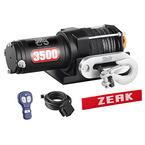 ZEAK 3500 lb. Advanced 12V DC Electric Winch, Off Road Waterproof, Synthetic Rope, Mount, for Sports car, ATV