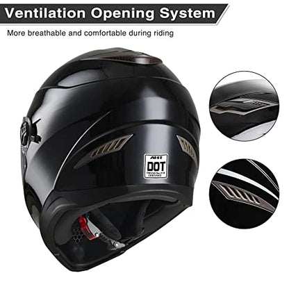 AHR Motorcycle Full Face Helmet Dual Visor Street Bike Lightweight DOT Approved Helmet Snowmobile Touring Sports for Adult RUN-F (Black, Large)