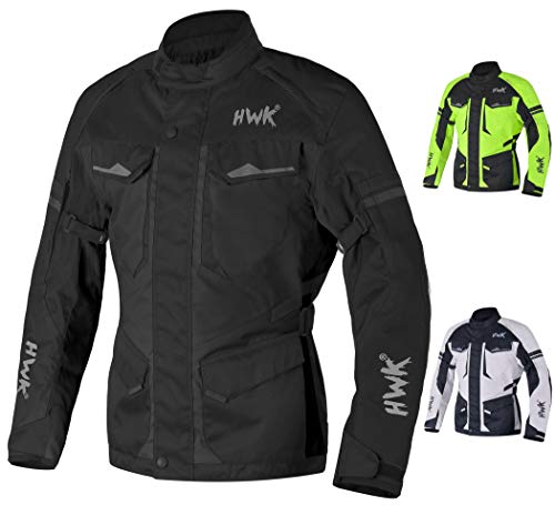 HWK Adventure/Touring Motorcycle Jacket For Men Textile Motorbike CE Armored Waterproof Jackets ADV 4-Season (Black, Large)