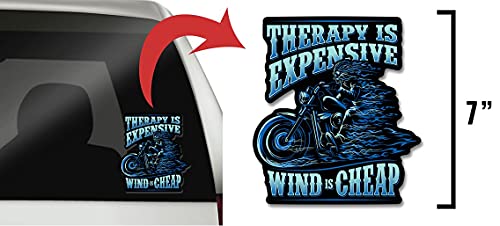 Therapy is Expensive, Wind is Cheap 7 Inch Decal for Motorcycle, Cars, Trucks, Motorcycles, Boats & Laptops (1-Pack)