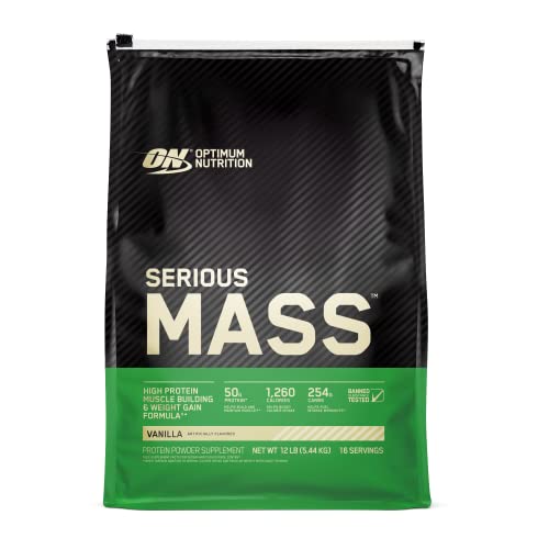 Optimum Nutrition Serious Mass Weight Gainer Protein Powder Vitamin C Zinc and Vitamin D for Immune Support Vanilla 12 Pound (Packaging May Vary)