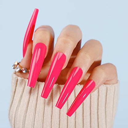 Press On Nails, BettyCora Glue On Nails Extra Long XXXL Coffin Valentine's Press on Nails Fake Nails Stick on Nails with Nail Glue Nail Adhesive Tabs Acrylic False Nail Tips Kit 12 Sizes, Hot Pink