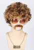Topcosplay 3 Pieces Set Men Wigs Necklace Moustache Short Curly Halloween Wigs Blonde Mixed Brown