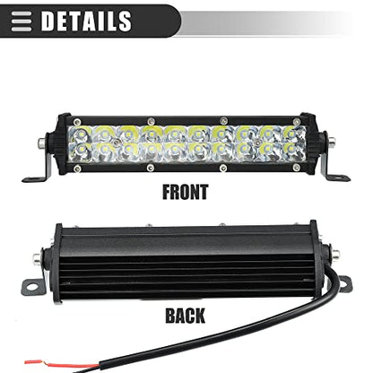 Motoforti Universal LED Light Bar, Flood Spot Combo Driving Working Fog Lights, for Car Rack Bumper, for Off-road Pickup Trucks, 7 Inch 20 LED 60W 12-24V, Aluminium, Black