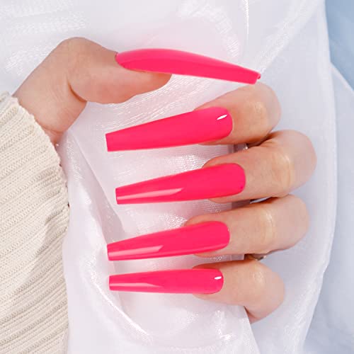 Press On Nails, BettyCora Glue On Nails Extra Long XXXL Coffin Valentine's Press on Nails Fake Nails Stick on Nails with Nail Glue Nail Adhesive Tabs Acrylic False Nail Tips Kit 12 Sizes, Hot Pink