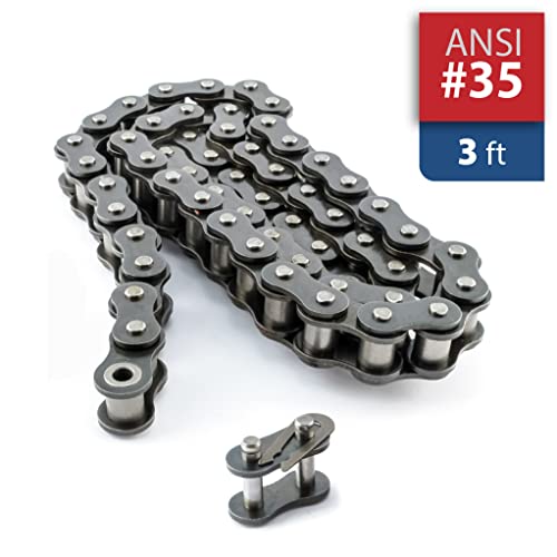 PGN #35 Roller Chain - 3 Feet + Free Connecting Link - Carbon Steel Chains for Bycicles, Mini Bikes, Motorcycles, Go-Karts, Home and Industrial Machinery - 95 Links