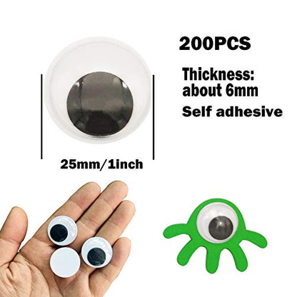 200pcs Wiggle Eyes for Crafts Googly Eyes Self Adhesive 1 Inch Sticky Googly Eyes for Crafts 25MM DIY Decoration Accessories.