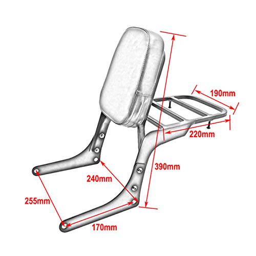 Promise Faster Compatible Motorcycle Sissy Bar Backrest + Luggage Rack Pad Compatible For Honda CA250 Rebel 250 CMX250 Heavt-Duty Black