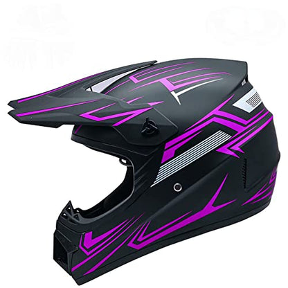 Motocross Helmet Fashion Youth Dirt Bike Helmet Unisex-Adult ATV Off-Road Mountain Bike Motorcycle Red Helmet DOT Approved (Purple-S)